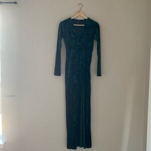 Deep V-Cut Green Velvet Dress